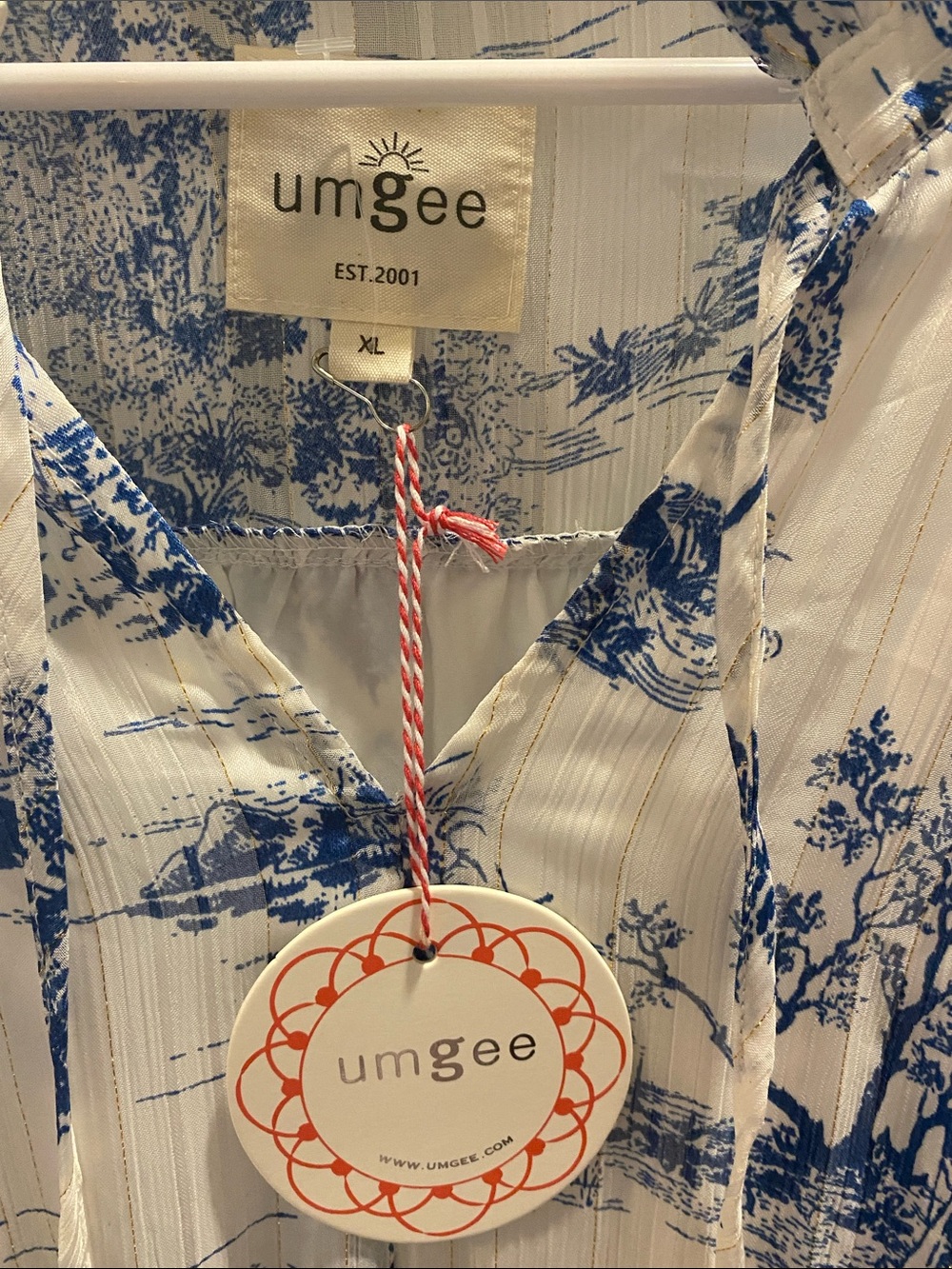 Umgee White and Blue Midi Dress